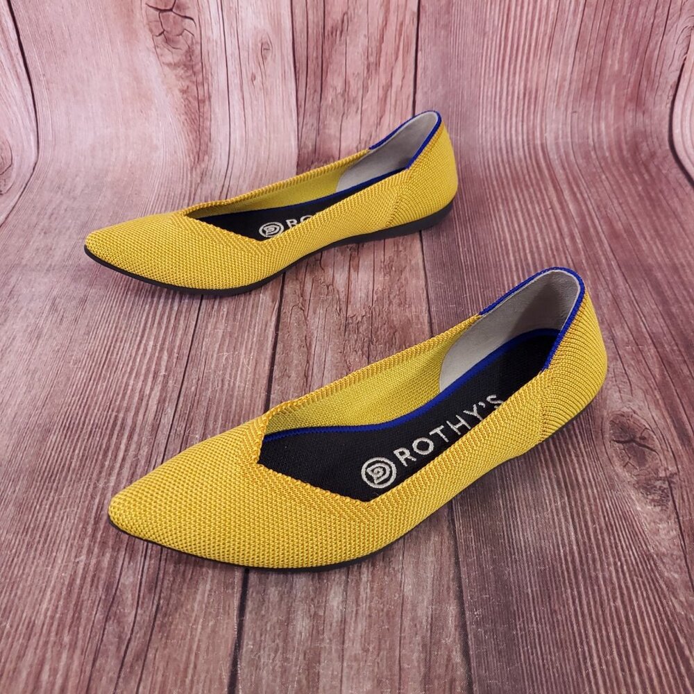 Rothys Womens Size 5.5 The Point Saffron Yellow Pointed Toe Flats Shoes